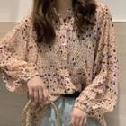 Patterned Balloon-sleeve Chiffon Blouse As Shown In Figure - One Size