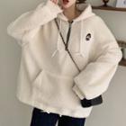 Embroidered Faux Shearling Hoodie White - One Size