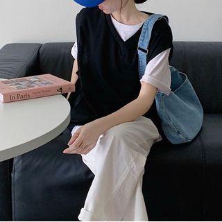 Plain Vest / Wide-leg Pants