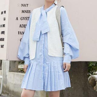 Set: Knit Vest + Pleated Shirt Dress