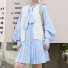 Set: Knit Vest + Pleated Shirt Dress