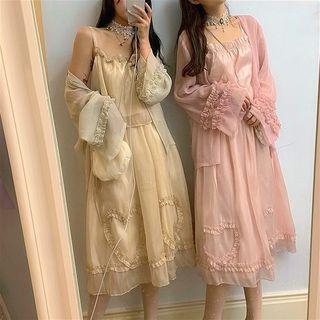 Heart Detail A-line Midi Dress / Light Jacket