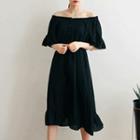 Off-shoulder Elbow-sleeve Midi Dress