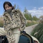 Leopard Furry Loose-fit Crop Jacket As Figure - One Size
