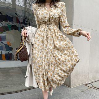 Lace-up Floral Long Dress