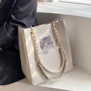 Chain Strap Cat Print Tote Bag