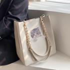 Chain Strap Cat Print Tote Bag