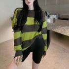 Two-tone Striped Oversized See-through Sweater As Shown In Figure - One Size