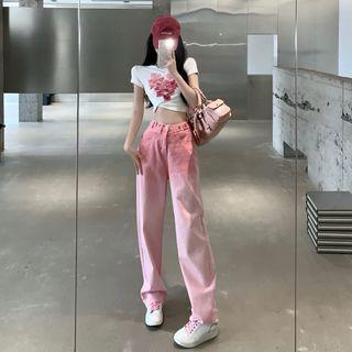 Cropped Printed T-shirt / Striped Tank Top / Gradient Wide-leg Jeans (various Designs)