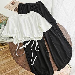 Set: Loose-fit Cropped T-shirt + Cuffed Jogger Pants