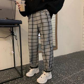 Plaid Wide-leg Pants Plaid - Gray & White - One Size