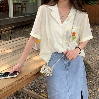 Short-sleeve Embroidered Hawaiian Shirt