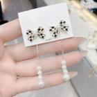 Bow Checker Faux Pearl Dangle Earring 1 Pair - Bow - Black & White - One Size