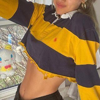 Long Sleeve Striped Distressed Crop Top