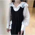 Lantern-sleeve Blouse / Sleeveless Pleated Panel Midi Dress