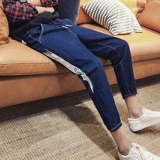 Cropped Lettering Slim-fit Jeans