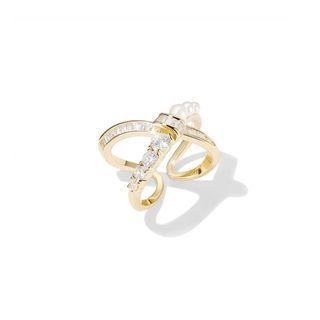Faux Pearl Rhinestone Layered Alloy Open Ring Ring - Gold - One Size