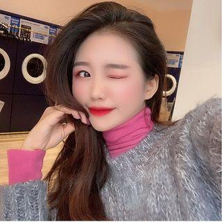 Plain Turtle-neck Long-sleeve Top / Loose-fit Sweater