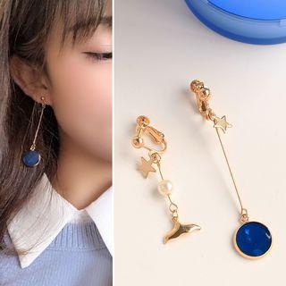 Asymmetric Faux Pearl Mermaid Tail Drop Earring / Clip-on Earring