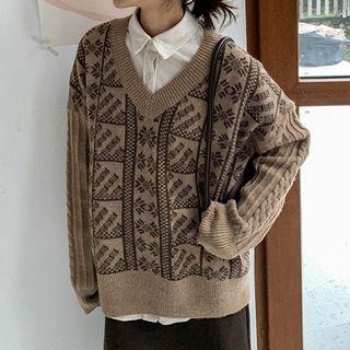 V-neck Snowflake Knit Vest