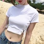 Short-sleeve Lace-up Cropped Top