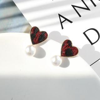 Heart Stud Earring Stud Earring - 1 Pair - Leopard Heart - Red - One Size