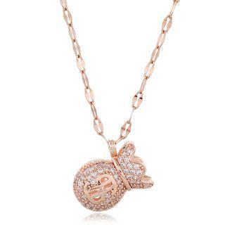 925 Sterling Silver Rhinestone Money Bag Pendant Necklace