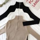 Zip Front Ribbed Knit Top