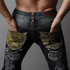 Stitched Embroidered Straight-cut Jeans 28