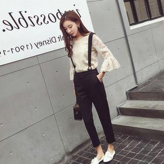 Set: 3/4-sleeve Top + Crop Suspender Pants