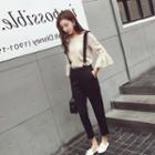 Set: 3/4-sleeve Top + Crop Suspender Pants