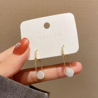 Cat Eye Stone Chained Alloy Dangle Earring E4052 - 1 Pair - Gold - One Size