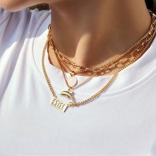 Set Of 4: Dolphin Heart Pendant Necklace 3346 - Gold - One Size