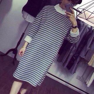 Long-sleeve Mock-neck Striped Sheath Dress