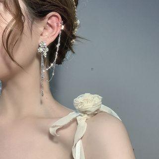 Rhinestone Flower Stud Earring / Cuff Earring