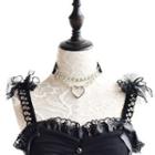 Heart Pendant Chained Faux Leather Choker Black - One Size