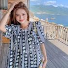 Puff-sleeve Striped Floral Dress