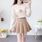 Flower Print Sweater / Mini A-line Skirt / Set