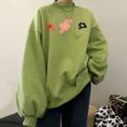Oversize Flower Printed Sweatshirt Green - One Size