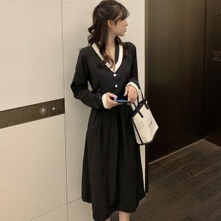Contrast Trim Sailor Collar A-line Dress