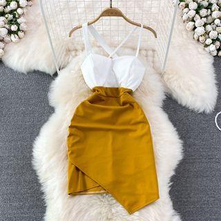 Color Block Asymmetrical Sheath Mini Dress