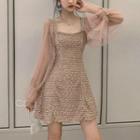 Mesh Puff-sleeve Mini Dress