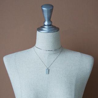 Set: Ball-chain Choker + Rectangle-pendant Necklace Silver - One Size