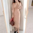 Crew-neck Long-sleeve Midi Sheath Dress