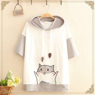 Raglan Short-sleeve Hamster Print Hoodie