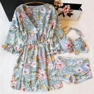 Set: Flower Print Bikini + Cover-up Dress