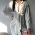Long-sleeve Knot-front Mini Shirtdress