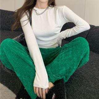 Long-sleeve Irregular T-shirt / Wide Leg Corduroy Pants