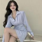 Long-sleeve Open-collar Mini Shirt Dress