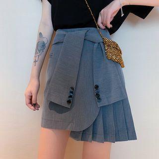 Asymmetric Pleated Panel Mini Skirt